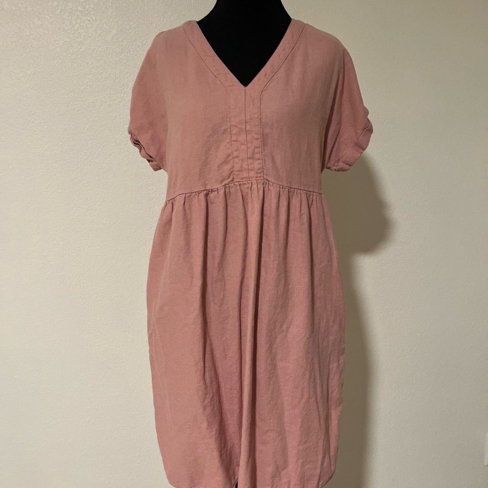 Briggs‎ Pink V-Neck Linen Normcore Short Sleeve Casual Dress
